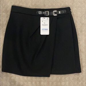 Zara Black Belted Mini Skirt NWT